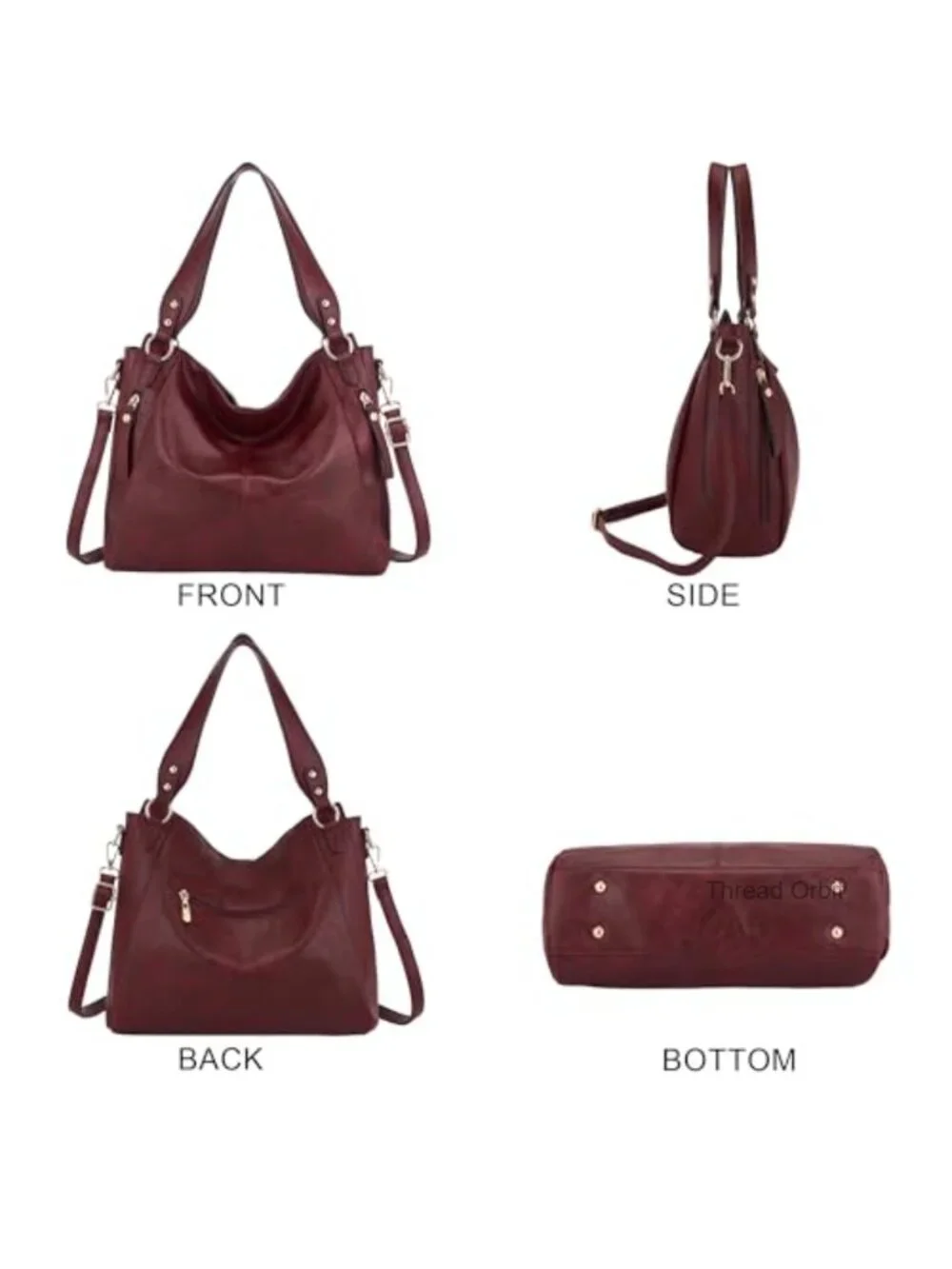 2pc Hobo Handbag & Wallet Set Faux Leather Tote Shoulder Bag
